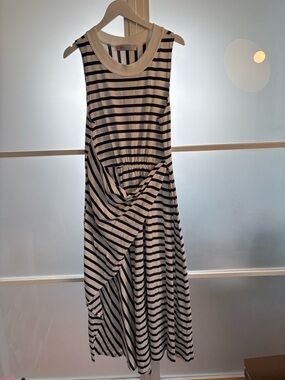 FP beach Sleeveless dark navy& White Striped Midi Dress - Casual Everyday